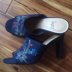 Impo Denim + embroidery mule style sandal Size 8M
